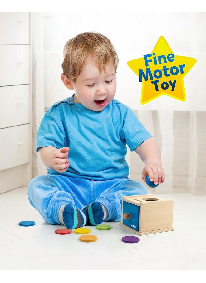 Wooden Montessori Coin Box Color Shape Sorting Matching Baby Toys, 2-In-1 Drop Box Object Permanent Box, Toddler Educational Learning Toy Gift