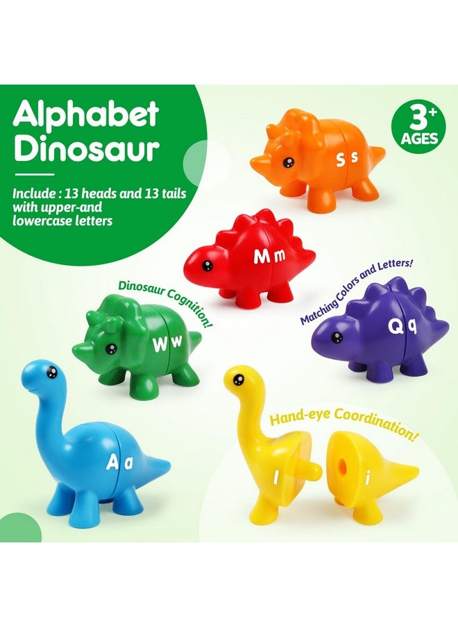 Matching Letters Dinosaur Toy, Double-Sided Abc Letters Dinosaur Match Game Preschool Fine Motor Toy With Uppercase Lowercase Alphabet, Educational Learning Toys For Toddlers Boys Girls
