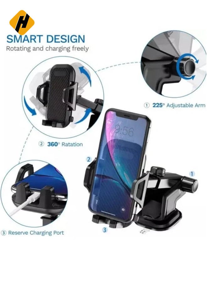 Car Phone Holder Mount, One Release Button, 3 in 1 For Air Mount Vent and Dashboard, Ultra Stable & Adjustable Smartphone Holder for iPhone, Samsung