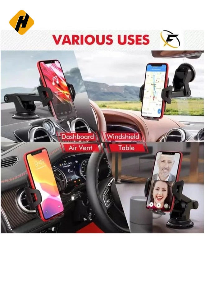 Car Phone Holder Mount, One Release Button, 3 in 1 For Air Mount Vent and Dashboard, Ultra Stable & Adjustable Smartphone Holder for iPhone, Samsung