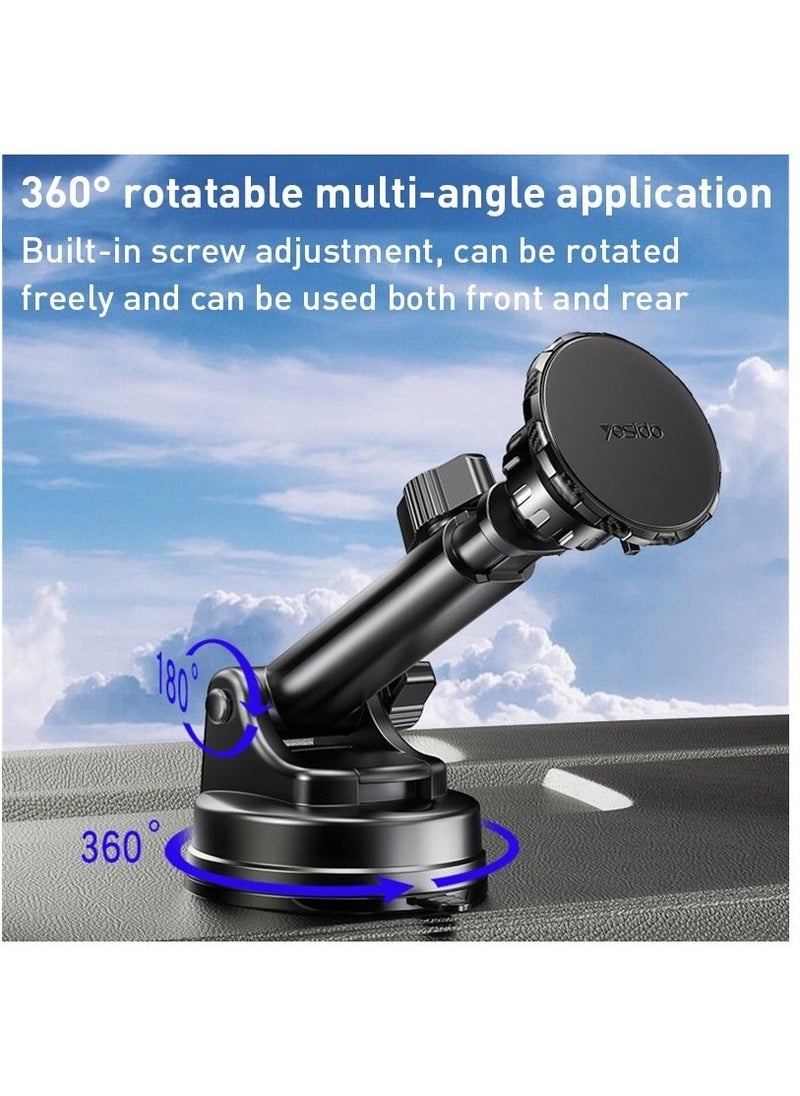 Yesido C160 Suction Cup Type Telescopic Rod Magnetic Car Phone Holder (Black)