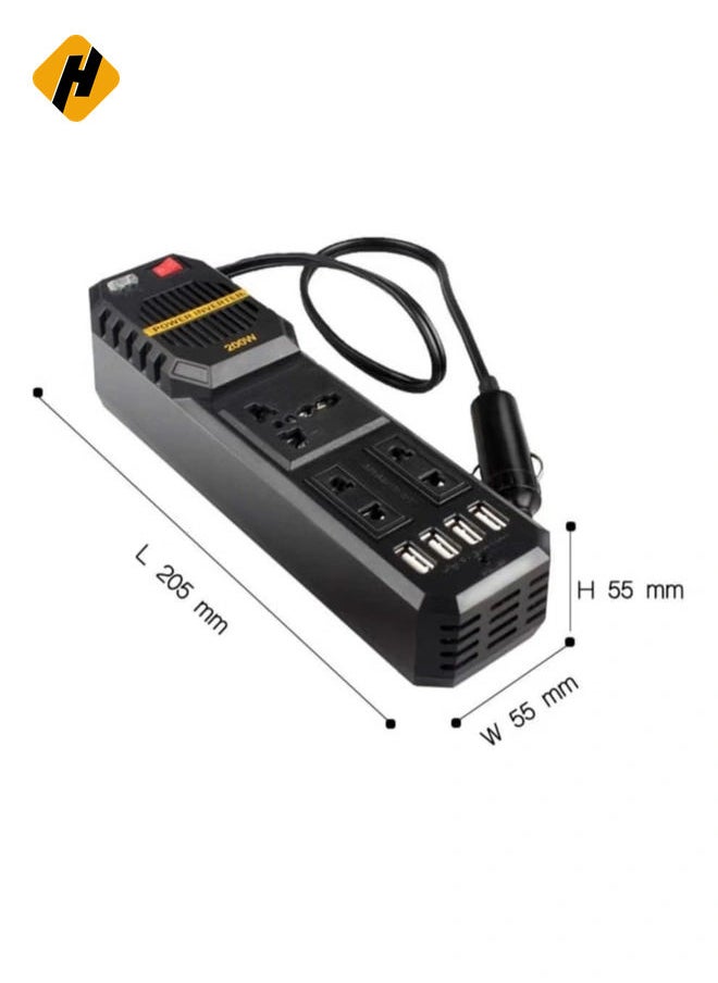 200W Power Inverter, DC 12V to AC 220V Car Power Inverter with 4 USB Ports Multi-Protection Car Charger Adapter