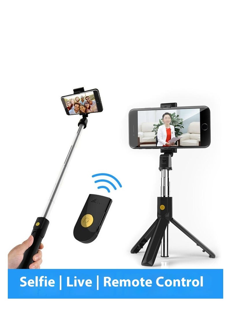 Retractable tripod selfie stick, short video camera with remote control Bluetooth selfie stick,