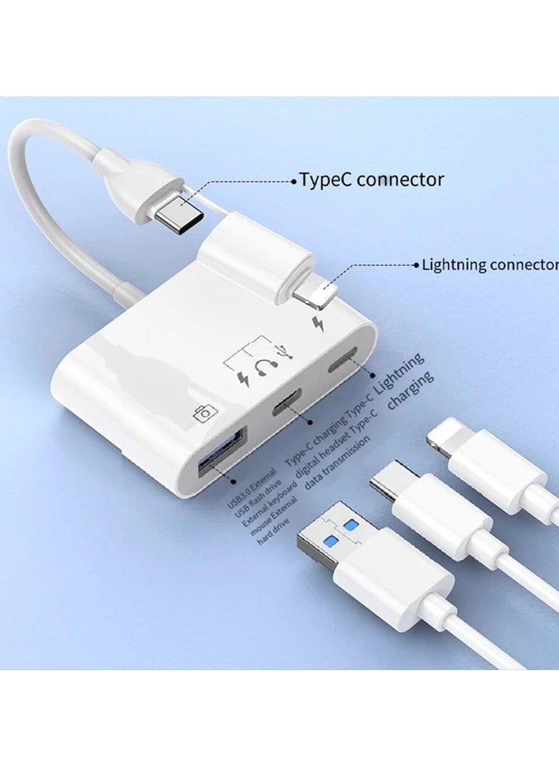 4 Port USB 3.0 to USB Type-C Adapter for iPhone 15 max, iPad, Samsung Galaxy S9/S10/S8/S7/S6/S7 Edge/S5/S6 Edge+ and android phones