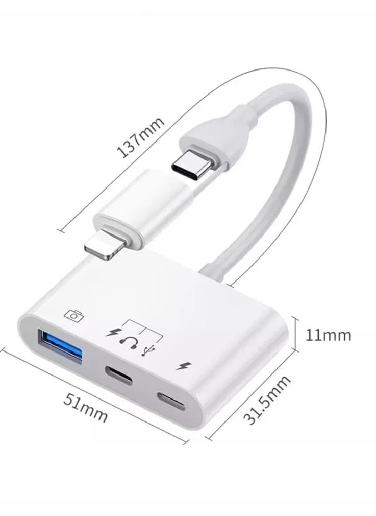 4 Port USB 3.0 to USB Type-C Adapter for iPhone 15 max, iPad, Samsung Galaxy S9/S10/S8/S7/S6/S7 Edge/S5/S6 Edge+ and android phones