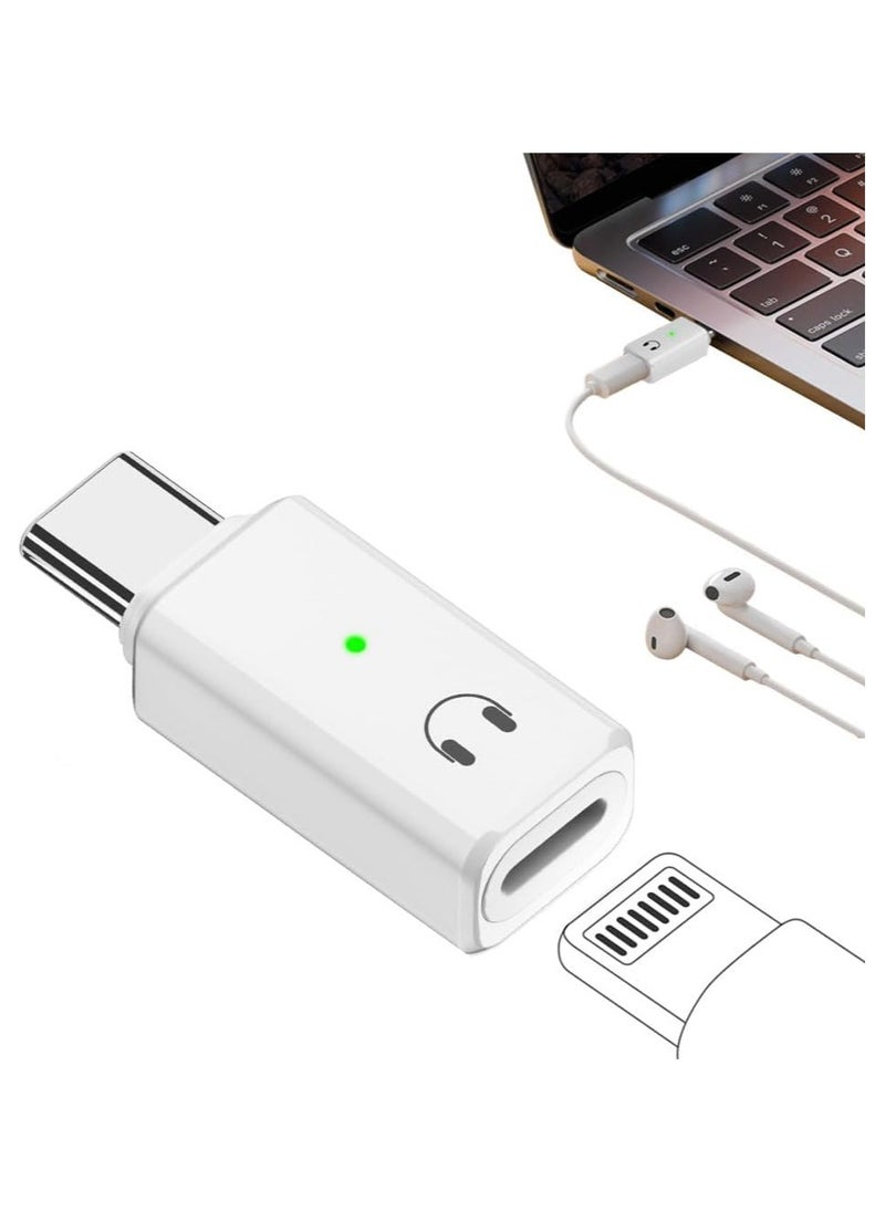 Compatible for USB C to Lightning Audio Adapter, USB C to Lightning Headphone Converter with Indicator Light, Lightning to USB C Adapter for iPhone 15 Series, MacBook and More USB-C Devices-B