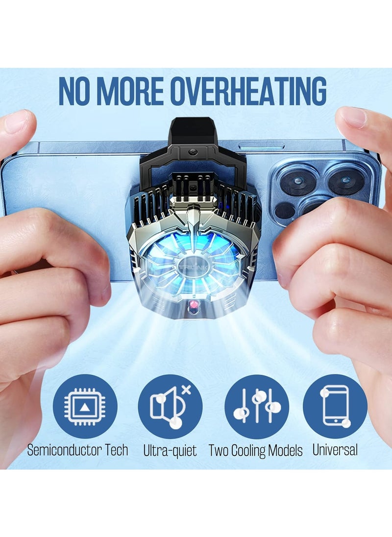 Phone Cooler for Gaming, Universal Phone Cooling Fan with Two Cooling Modes, Mobile Phone Radiator Case for iPhone Android Smartphones from 4.5 to 7in, Cell Phone Cooler for Live Streaming