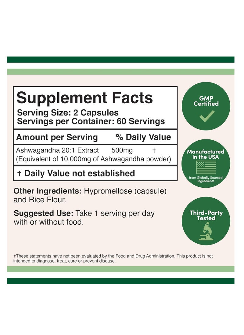 Ashwagandha Adaptogen Stress Relief 500 mg Per Serving 120 capsules