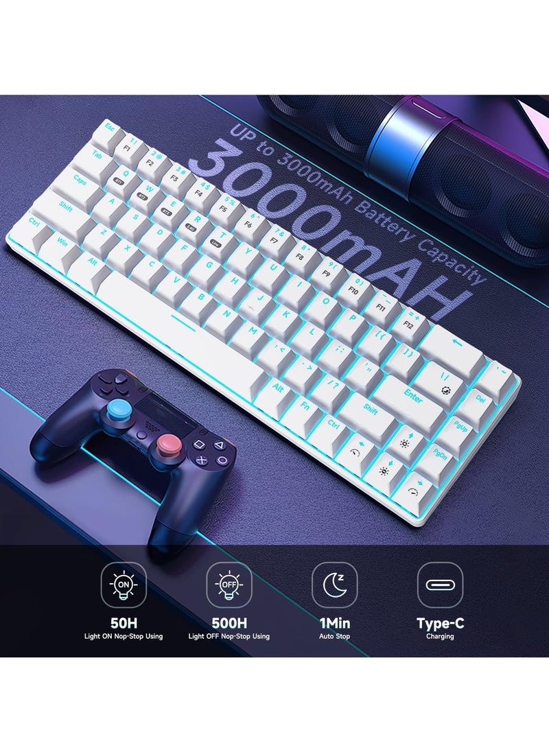 INFOSUN 65% Wireless Mechanical Gaming Keyboard, Triple Mode BT5.0/2.4G/Type-C Blue LED Backlit Quick Response Waterproof 68 Keys Keyboard for Windows/MacOS/Android PC Gamers, Blue Switch/White