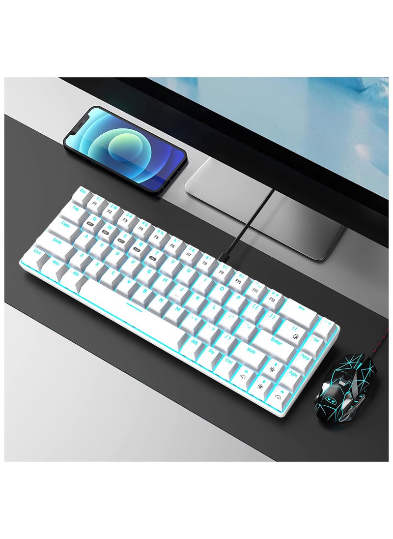 INFOSUN 65% Wireless Mechanical Gaming Keyboard, Triple Mode BT5.0/2.4G/Type-C Blue LED Backlit Quick Response Waterproof 68 Keys Keyboard for Windows/MacOS/Android PC Gamers, Blue Switch/White