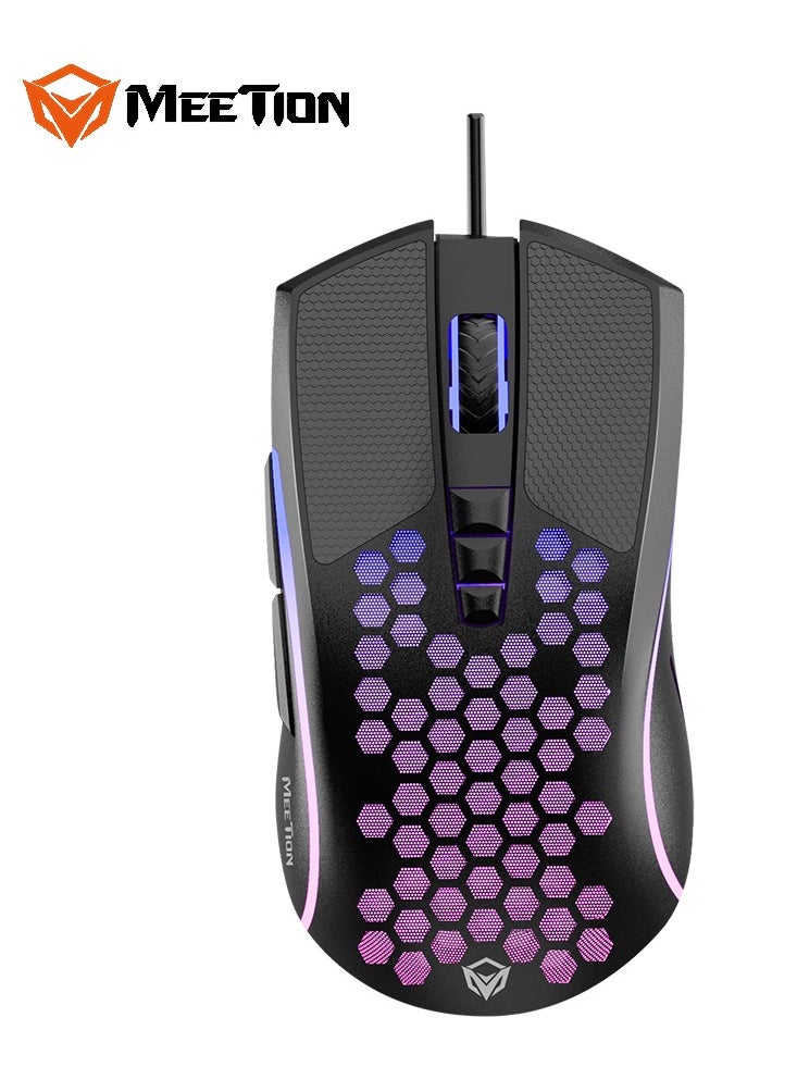 MEETION Lightweight Honeycomb Gaming Mouse GM015 Replaceable non-slip button mat RGB backlight, better gaming experience Honeycomb hollow design, feels light and fast