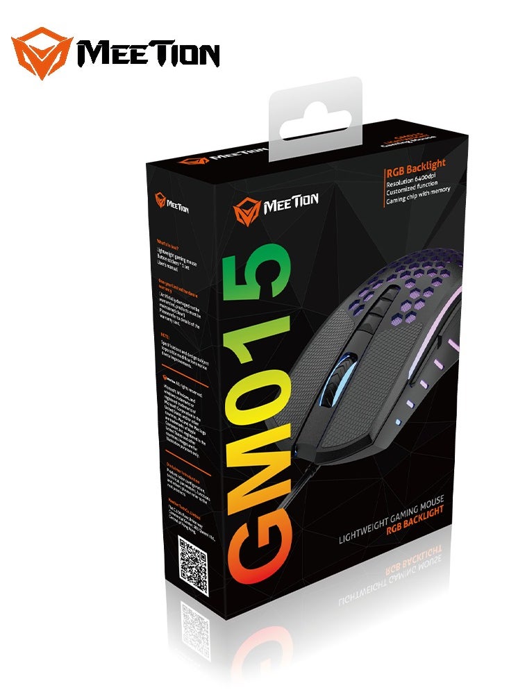 MEETION Lightweight Honeycomb Gaming Mouse GM015 Replaceable non-slip button mat RGB backlight, better gaming experience Honeycomb hollow design, feels light and fast