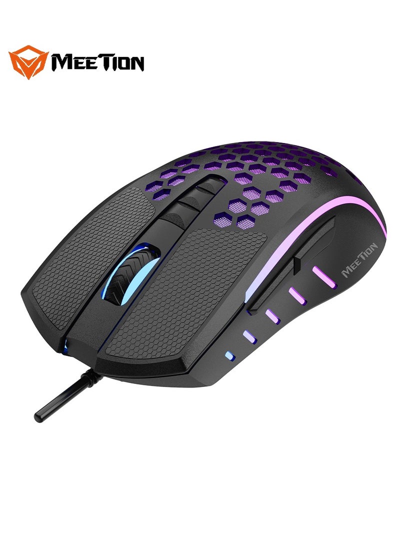 MEETION Lightweight Honeycomb Gaming Mouse GM015 Replaceable non-slip button mat RGB backlight, better gaming experience Honeycomb hollow design, feels light and fast