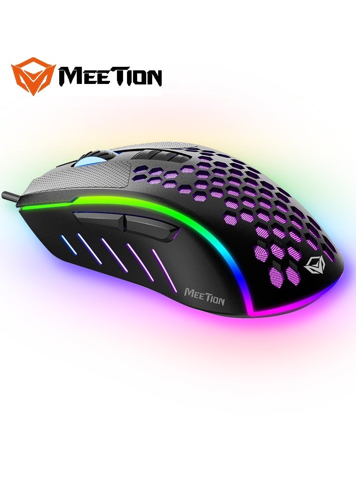 MEETION Lightweight Honeycomb Gaming Mouse GM015 Replaceable non-slip button mat RGB backlight, better gaming experience Honeycomb hollow design, feels light and fast