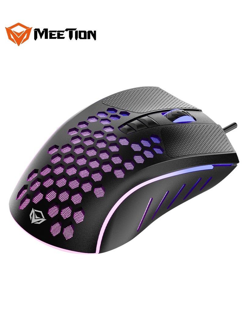 MEETION Lightweight Honeycomb Gaming Mouse GM015 Replaceable non-slip button mat RGB backlight, better gaming experience Honeycomb hollow design, feels light and fast