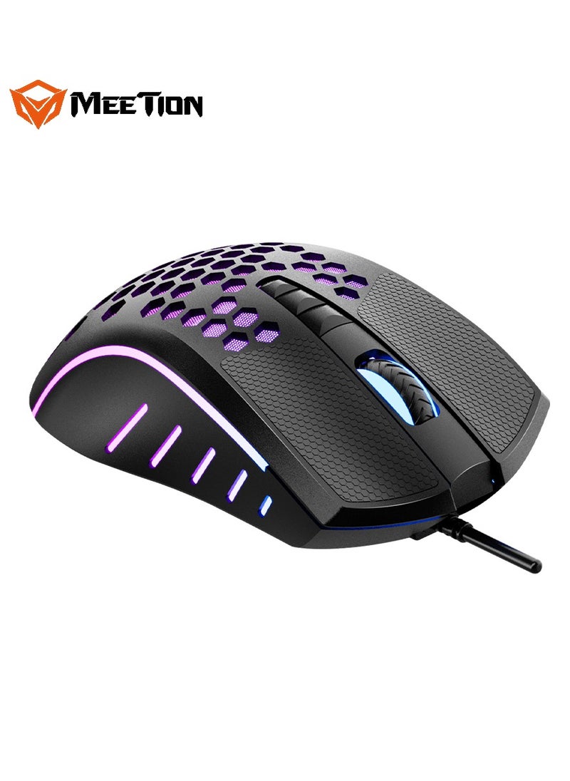 MEETION Lightweight Honeycomb Gaming Mouse GM015 Replaceable non-slip button mat RGB backlight, better gaming experience Honeycomb hollow design, feels light and fast