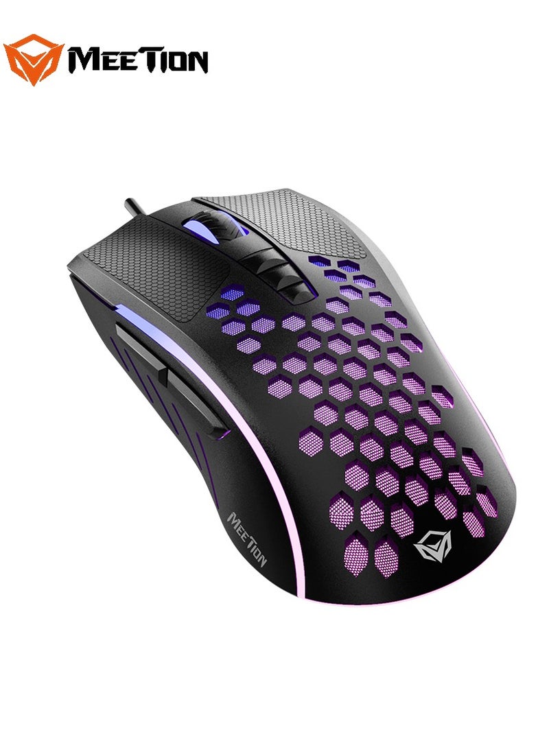 MEETION Lightweight Honeycomb Gaming Mouse GM015 Replaceable non-slip button mat RGB backlight, better gaming experience Honeycomb hollow design, feels light and fast