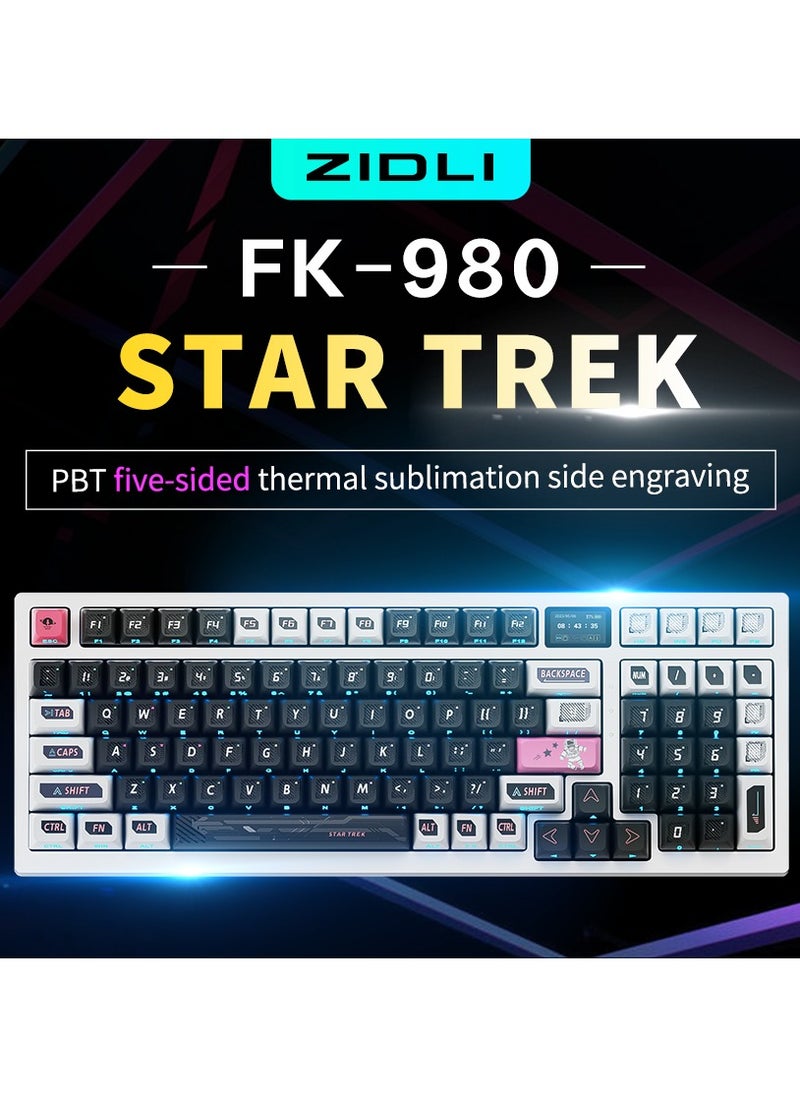 ZIDLI FK980 Custom Mechanical Keyboard with DIY Display Screen RGB Gasket Structure KTT Hyacinth Switches Wireless Triple Connectivity 98-Key Compact Layout PBT Keycaps 5 Color Variants