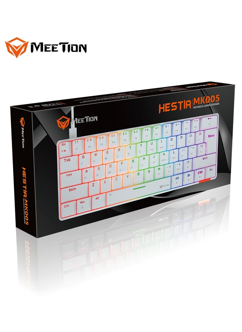 MEETION WHITE 60% GAMING KEYBOARD MK005 Full keys anti-ghosting True mechanical fixed shaft LED backlight with brightness adjustable