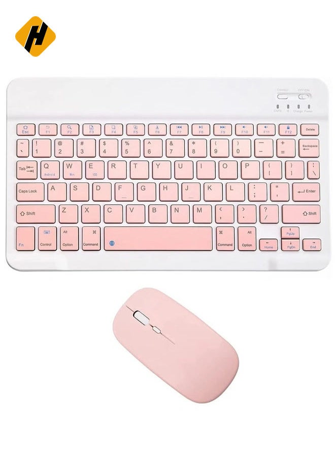 Rechargeable Bluetooth Keyboard and Mouse Combo Ultra-Slim Portable Compact Wireless Mouse Keyboard Set for Android Windows Tablet Cell Phone iPhone iPad Pro Air Mini, iPad OS/iOS 13 and Above (Pink)