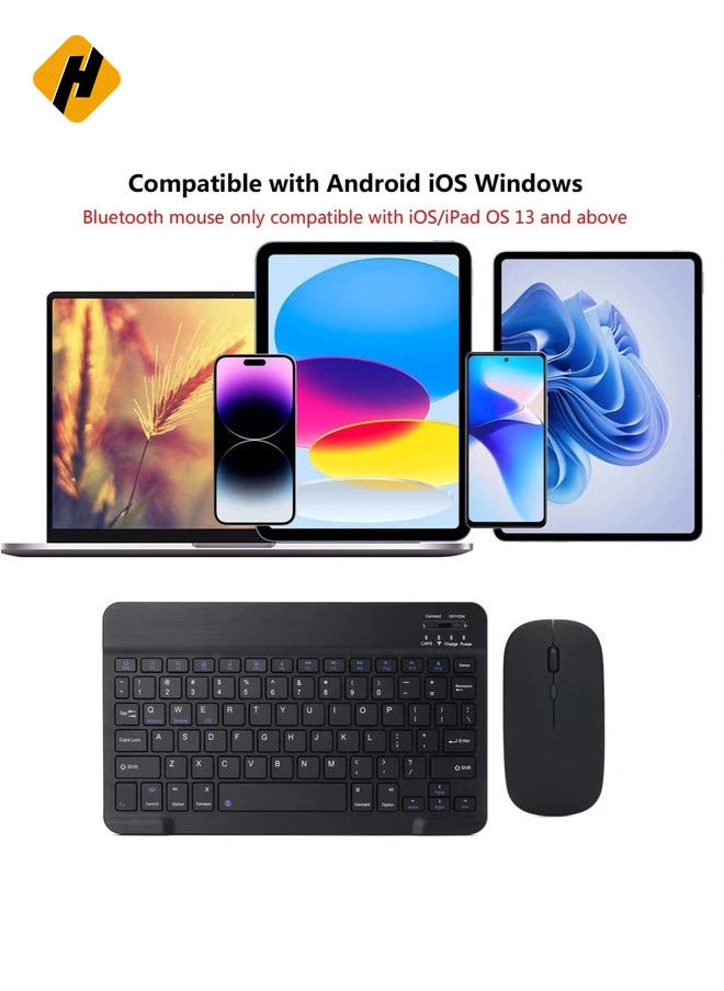 Rechargeable Bluetooth Keyboard and Mouse Combo Ultra-Slim Portable Compact Wireless Mouse Keyboard Set for Android Tablet Cell Phone iPhone iPad Pro Air Mini, iPad OS/iOS 13 or above