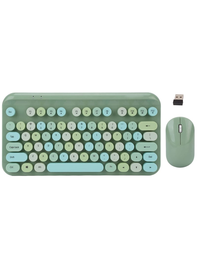 Wireless Keyboard and Mouse Combo, 75 Keys Retro Typewriter Flexible Keyboard with Round Keycaps, Mixed Color 2.4G USB Cute Keyboard Mouse Set for Laptop, PC(Green)