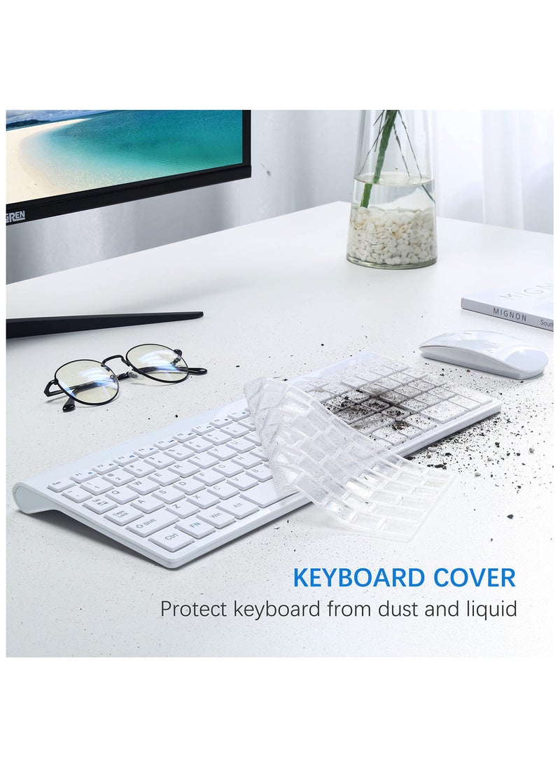 Wireless Keyboard and Mouse Ultra Slim Combo, 2.4G Silent Compact USB Mouse and Scissor Switch Keyboard Set with Cover, 2 AA and 2 AAA Batteries, for PC/Laptop/Windows/Mac - White