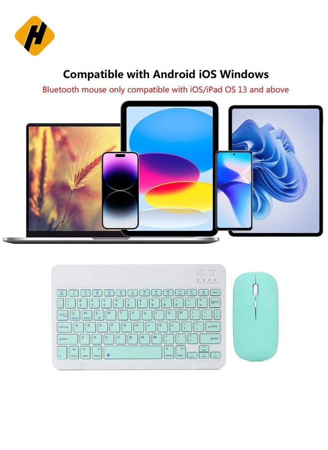 Rechargeable Bluetooth Keyboard and Mouse Combo Ultra-Slim Portable Compact Wireless Mouse Keyboard Set for Android Windows Tablet Cell Phone iPhone iPad Pro Air Mini, iPad OS/iOS 13 and above (Green)