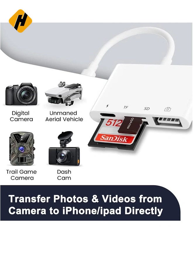 SD Card Reader for iPhone/iPad,iPhone SD Card Reader,4 in 1 USB OTG Adapter for iPhone Compatible MicroSD/SD