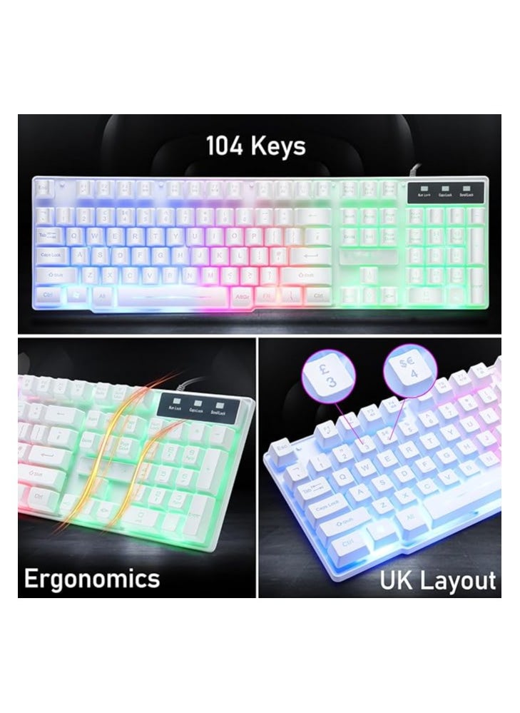 Wired LED Backlit 4 in 1 Bundle Kits for PS4 XBOX-White T11 Gaming Keyboard & Mouse & Headset & Mouse Pad