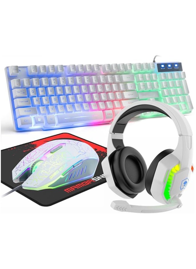 Wired LED Backlit 4 in 1 Bundle Kits for PS4 XBOX-White T11 Gaming Keyboard & Mouse & Headset & Mouse Pad