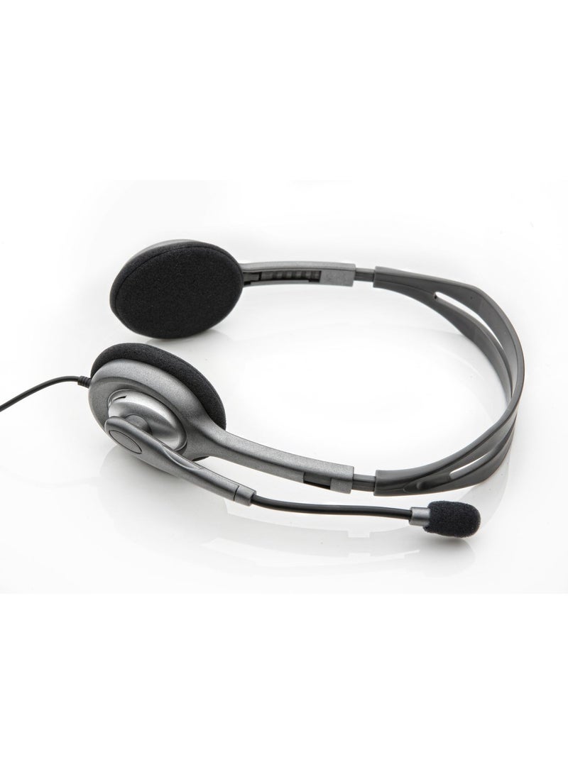 H111 Stereo Headphones, Bi-directional Microphones Type, Adjustable Headband, 1.3m Cable Length, 3.5mm Audio Jack, Black/Grey