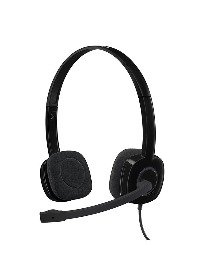 H151 Wired Headset, Stereo Headphones With Rotating Noise-Cancelling Microphone, 3.5 mm Audio Jack, In-Line Controls, PC/Mac/Laptop/Tablet/Smartphone Black