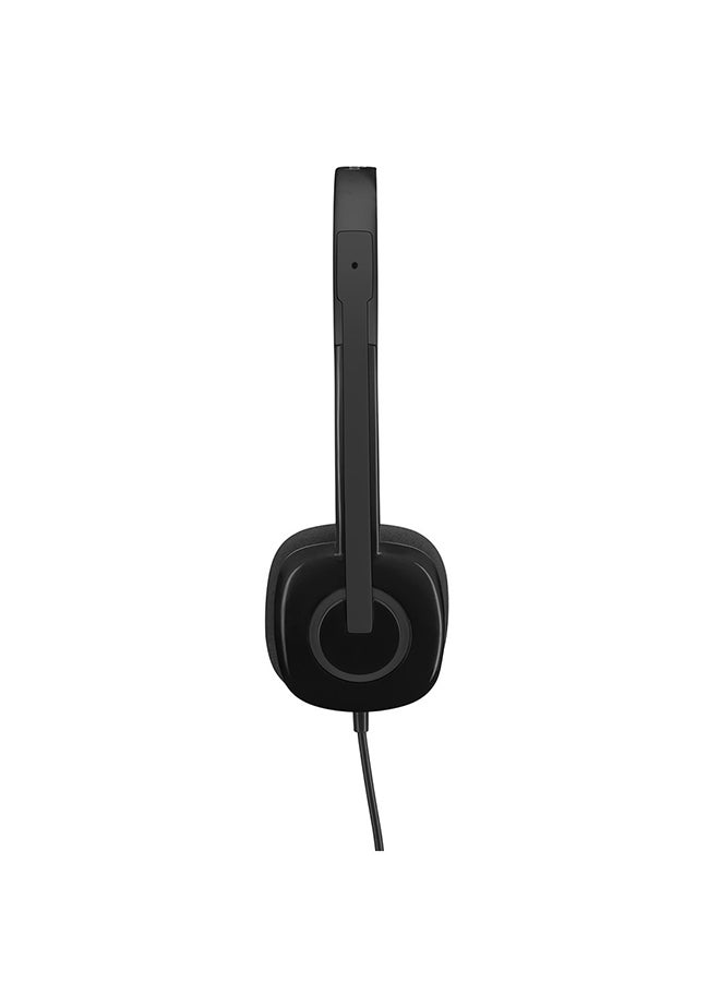 H151 Wired Headset, Stereo Headphones With Rotating Noise-Cancelling Microphone, 3.5 mm Audio Jack, In-Line Controls, PC/Mac/Laptop/Tablet/Smartphone Black