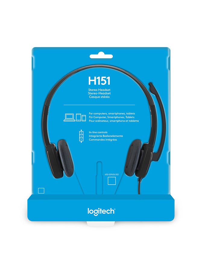 H151 Wired Headset, Stereo Headphones With Rotating Noise-Cancelling Microphone, 3.5 mm Audio Jack, In-Line Controls, PC/Mac/Laptop/Tablet/Smartphone Black