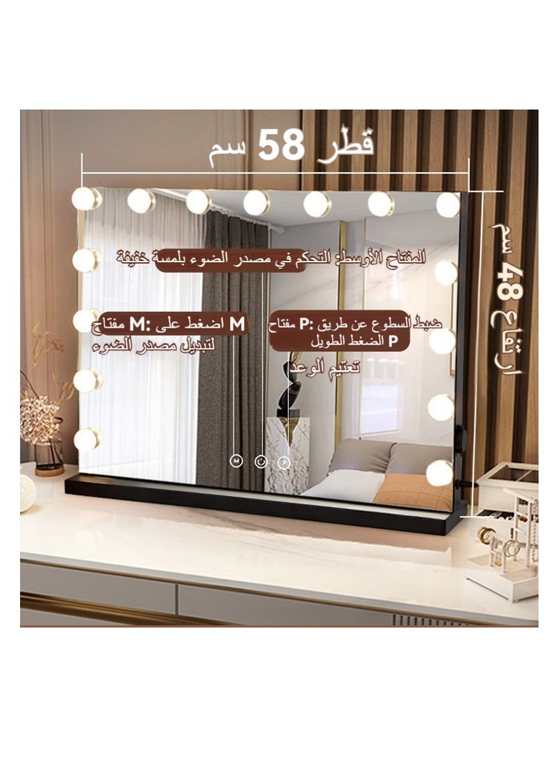 Hollywood Vanity Mirror with Lights, 15 Dimmable LED Bulbs 3 Color Lighted Makeup Mirror with Detachable 10X Magnification Mirror, Tabletop or Wall-Mounted, Touch Control