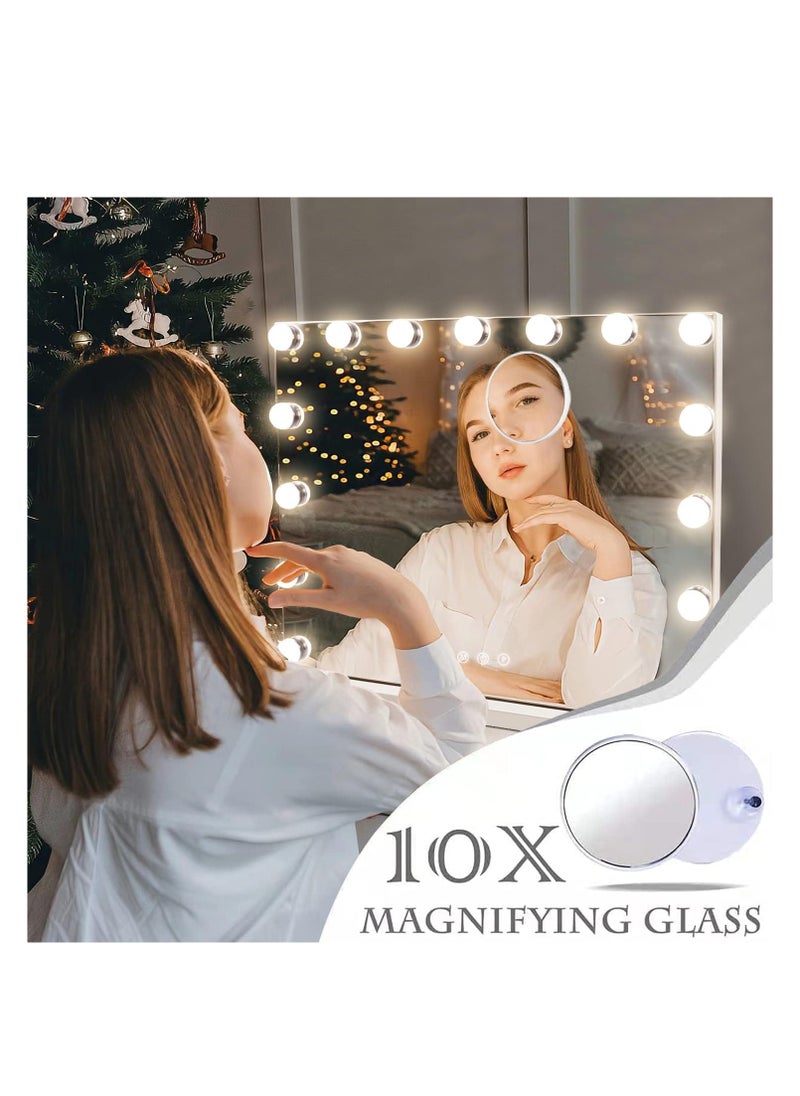 Hollywood Vanity Mirror with Lights, 15 Dimmable LED Bulbs 3 Color Lighted Makeup Mirror with Detachable 10X Magnification Mirror, Tabletop or Wall-Mounted, Touch Control