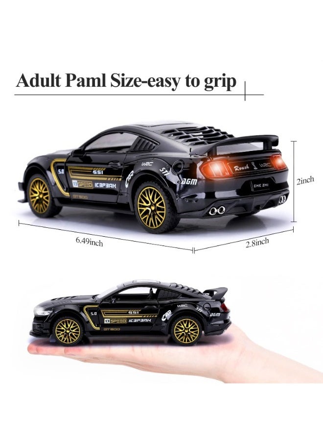 GT500 Mustang, 1:24 Pagani Huayra Dinastia Alloy-Die-Cast Metal Pull Back Toy Car with Sounds and Lights – Perfect Gift for Kids (Black+White)