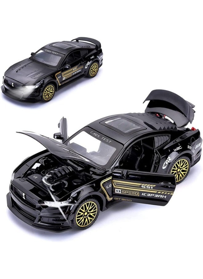 GT500 Mustang, 1:24 Pagani Huayra Dinastia Alloy-Die-Cast Metal Pull Back Toy Car with Sounds and Lights – Perfect Gift for Kids (Black+White)