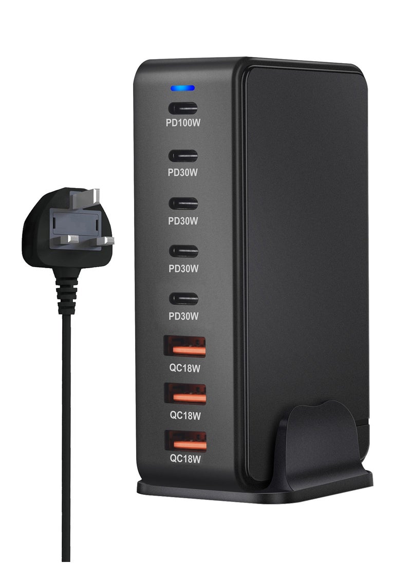 268W GaN USB C Charger - Fast 8 Port Type C Fast Charging Station Hub Block, Wall Charger Power Strip Adapter Plug Cube 5 PD USB C & 3 USB Ports (QC18W) - PD 100W Laptop Charger Adapter for MacBook Air, iPhone 16 15 14, iPad, Sumsung, Galaxy, & More  ﻿