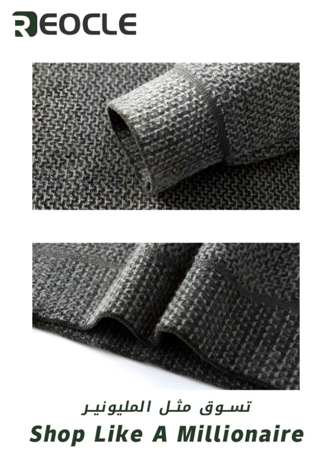 Men's Fleece Thick Knitted Shirt Winter Long Sleeve Crewneck Sweatshirt Thermal Top Anti-Static Workout Base Layer