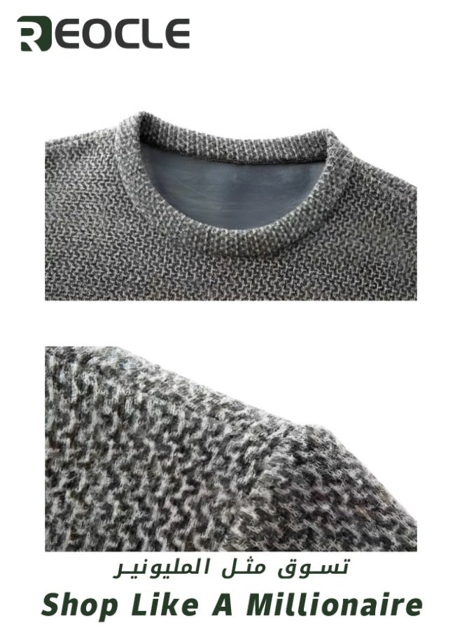 Men's Fleece Thick Knitted Shirt Winter Long Sleeve Crewneck Sweatshirt Thermal Top Anti-Static Workout Base Layer