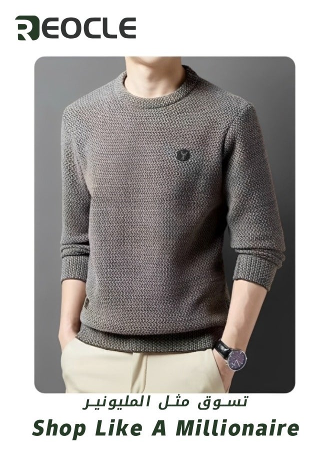 Men's Fleece Thick Knitted Shirt Winter Long Sleeve Crewneck Sweatshirt Thermal Top Anti-Static Workout Base Layer