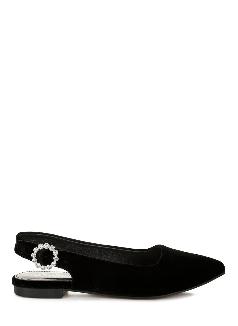 Velvet Slingback Flat Sandals in Black