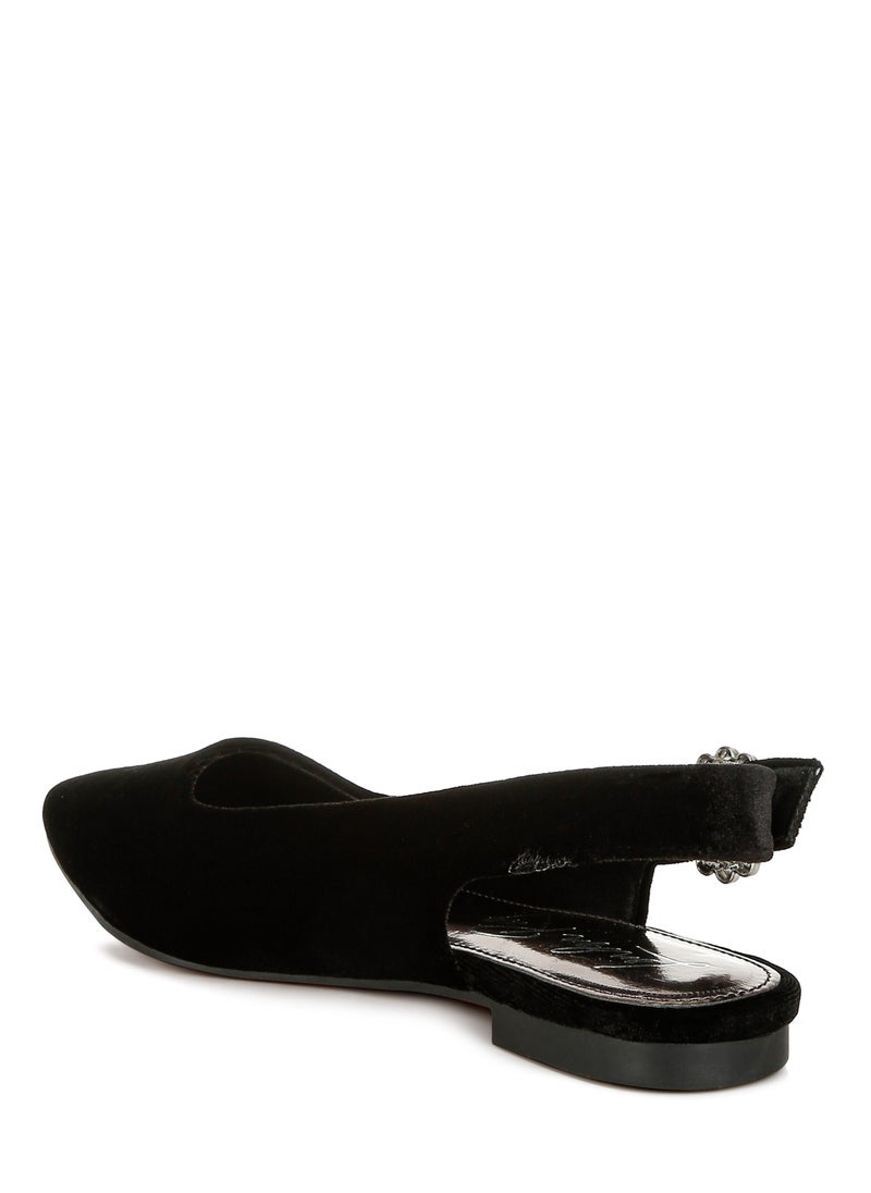 Velvet Slingback Flat Sandals in Black