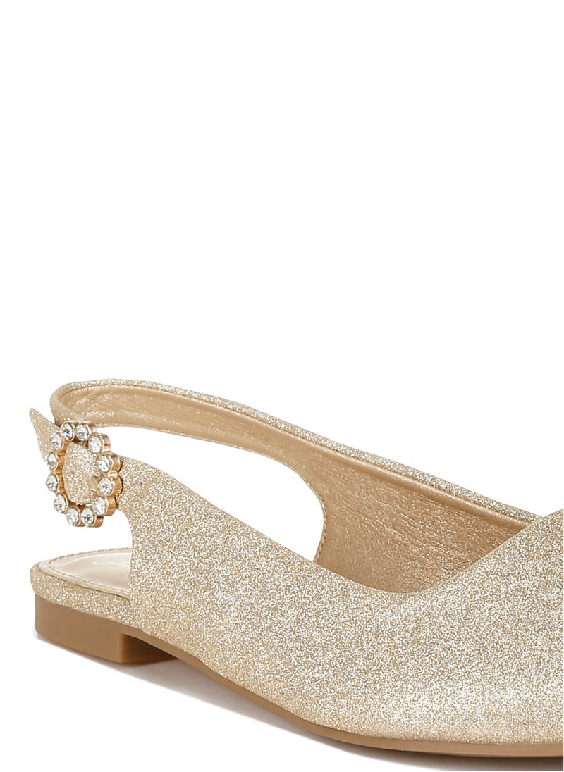 Glitter Slingback Flat Sandals in Gold