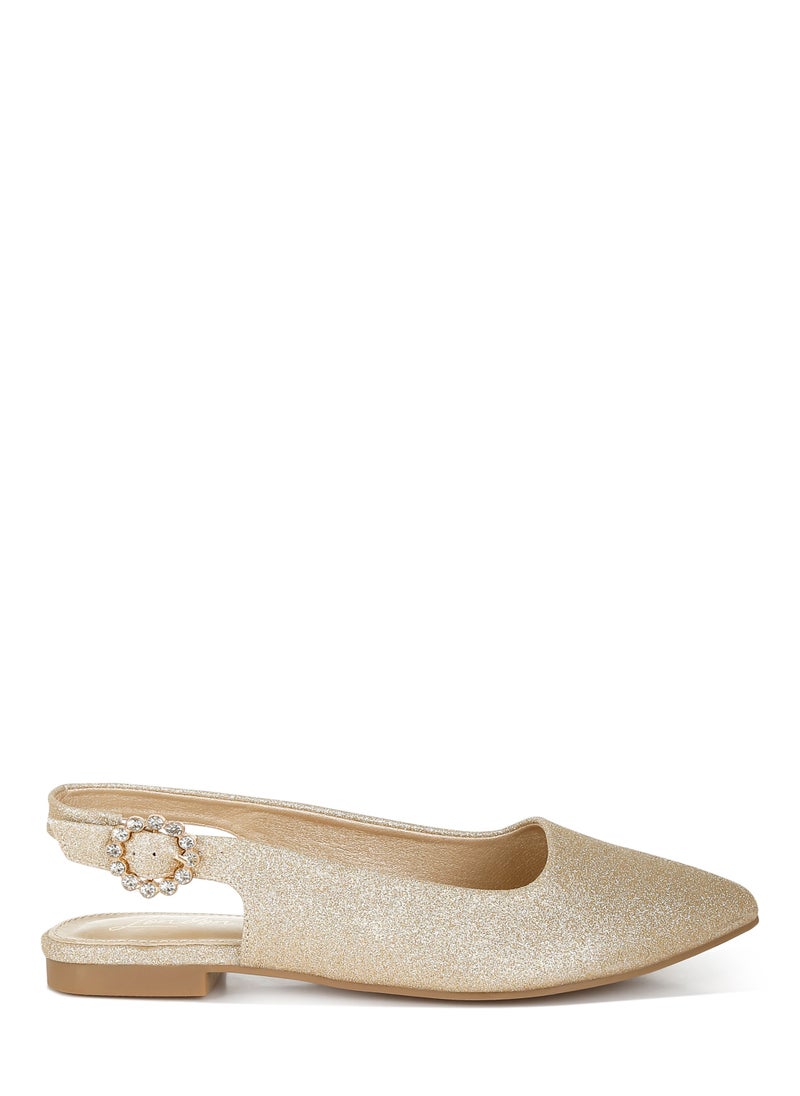 Glitter Slingback Flat Sandals in Gold