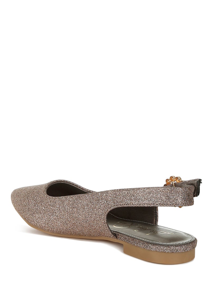 Glitter Slingback Flat Sandals in Bronze