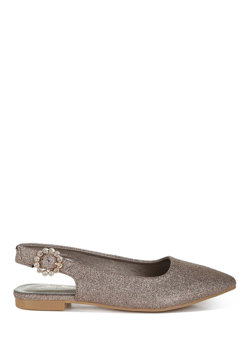 Glitter Slingback Flat Sandals in Bronze