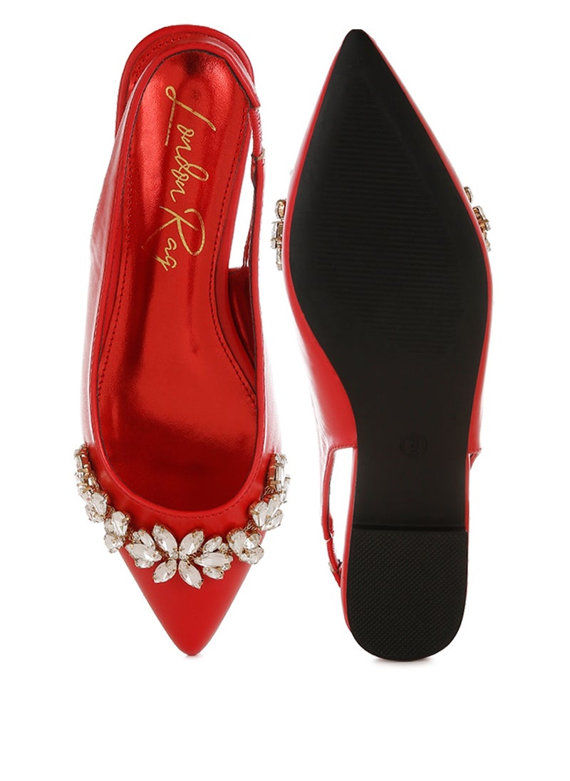 Diamante Embellished Flat Sandals in Red